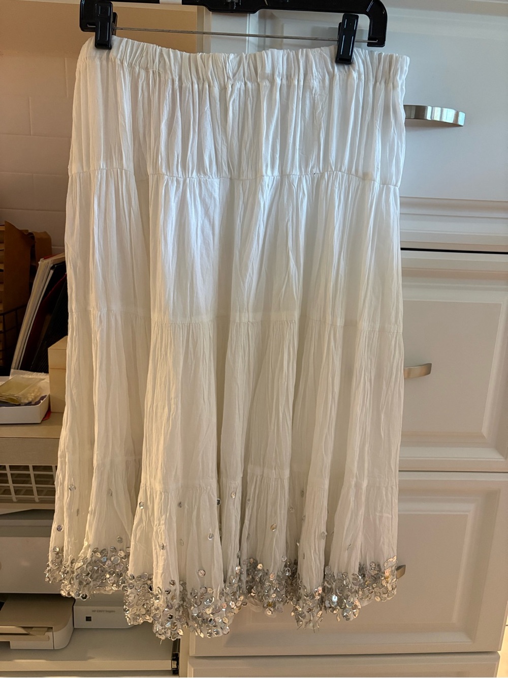 Raviya White Tiered Skirt with Silver Sequin Hem